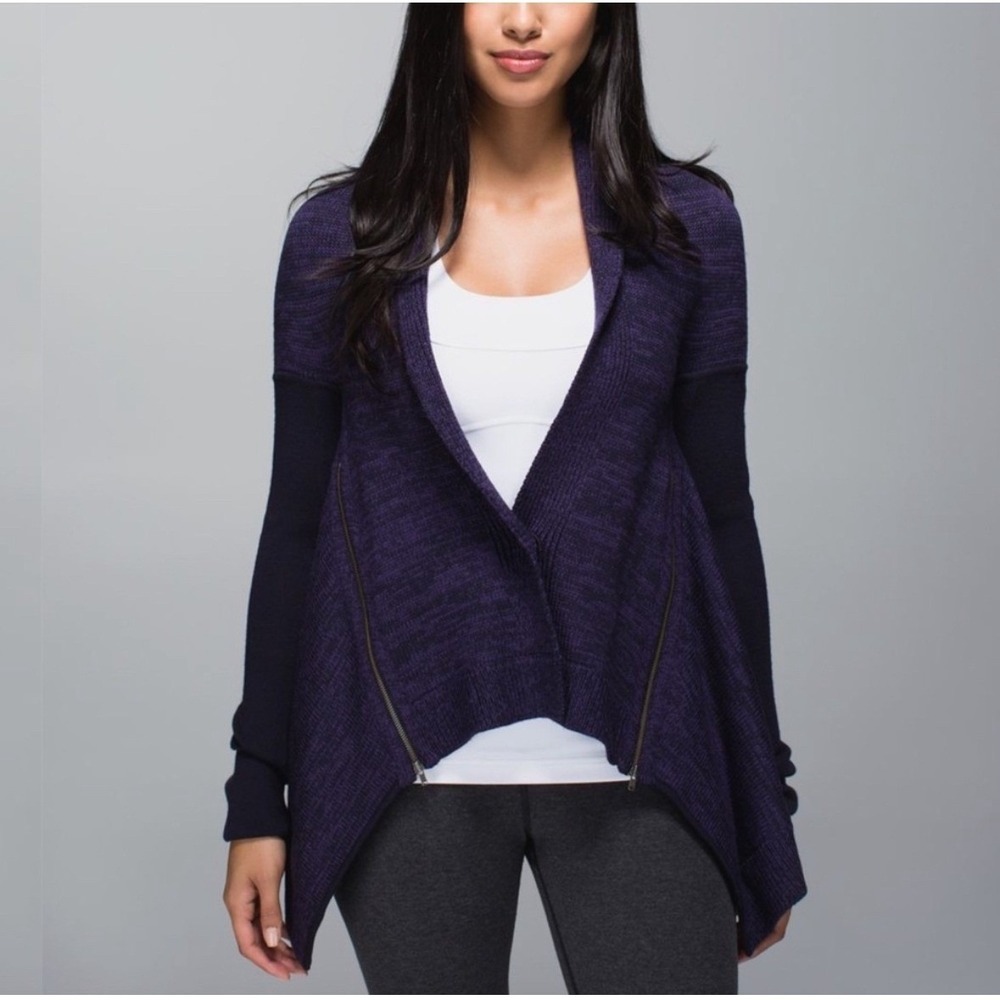 Lululemon Wrap It Up Cardigan Sweater Womens 4 Knit Long Sleeve Elbow Patch